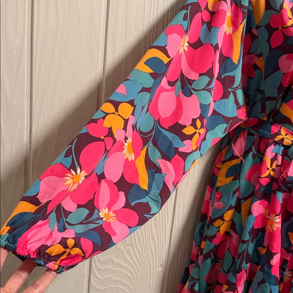 JODIFL Floral Mini Dress Size S Colorful Belted Boho Chic Excellent Condition - Picture 8 of 11